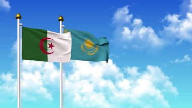 Alfa kanalı da dahil olmak üzere kutupta ALGERIA ve KAZAKHSTAN bayrakları dalgalanıyor