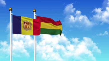 Kutuptaki ANDORRA ve BOLIVIA bayrakları alfa kanalı ile birlikte sallanıyor