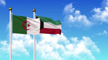 Alfa kanalı ile birlikte kutupta ALGERIA ve KUWAIT bayrakları sallanıyor