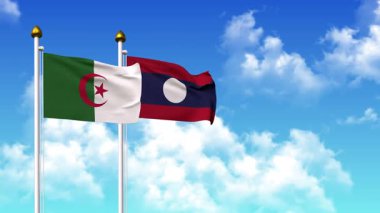 Alfa kanalı da dahil olmak üzere kutupta ALGERIA ve LAOS bayrakları dalgalanıyor