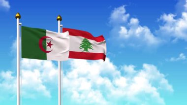 Alfa kanalı dahil olmak üzere kutupta ALGERIA ve LEBANON bayrakları dalgalanıyor