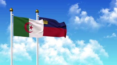 Kutupta alfa kanalı da dahil olmak üzere ALGERIA ve LIECHTENSTEIN bayrakları dalgalanıyor