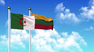 Kutupta alfa kanalı dahil olmak üzere ALGERIA ve LITHUANIA bayrakları dalgalanıyor
