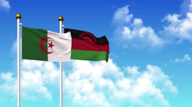 Alfa kanalı ile birlikte kutupta ALGERIA ve MALAWI bayrakları sallanıyor