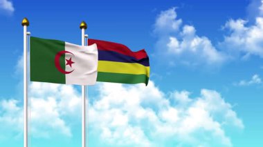 Alfa kanalı da dahil olmak üzere kutupta ALGERIA ve MAURITIUS bayrakları dalgalanıyor