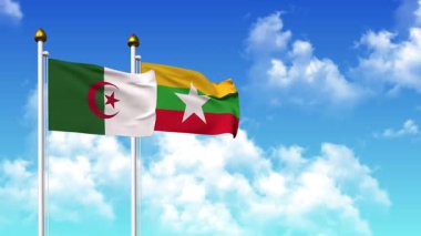 Alfa kanalı dahil olmak üzere kutupta ALGERIA ve Myanmar bayrakları sallanıyor