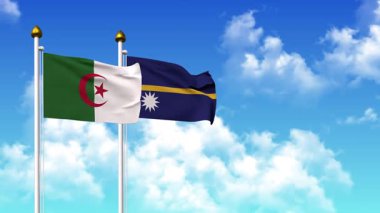 Alfa kanalı dahil olmak üzere kutupta ALGERIA ve NAURU bayrakları dalgalanıyor