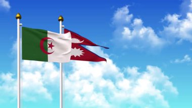 Alfa kanalı ile birlikte kutupta ALGERIA ve NEPAL bayrakları dalgalanıyor
