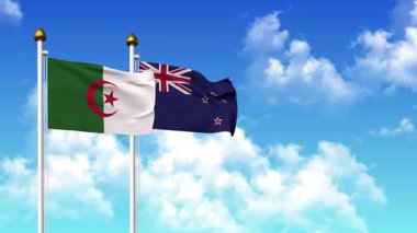 Kutupta alfa kanalı dahil olmak üzere ALGERIA ve NEW ZEALAND bayrakları dalgalanıyor