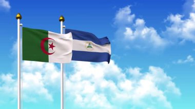 Alfa kanalı da dahil olmak üzere kutupta ALGERIA ve NICARAGUA bayrakları dalgalanıyor