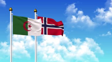 Kutupta alfa kanalı ile birlikte ALGERIA ve NORway bayrakları dalgalanıyor