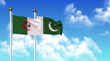Alfa kanalı da dahil olmak üzere kutupta ALGERIA ve PAKISTAN bayrakları dalgalanıyor