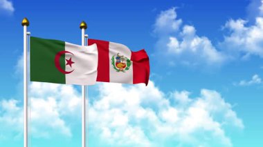Kutupta alfa kanalı ile birlikte ALGERIA ve Peru bayrakları dalgalanıyor