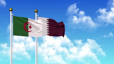 Alfa kanalı ile birlikte kutupta ALGERIA ve Katar 'ın bayrakları dalgalanıyor