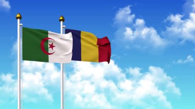 Alfa kanalı da dahil olmak üzere kutupta ALGERIA ve ROMANIA bayrakları dalgalanıyor