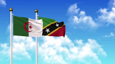 Alfa kanalı da dahil olmak üzere kutupta ALGERIA ve SAINT KITTS bayrakları dalgalanıyor