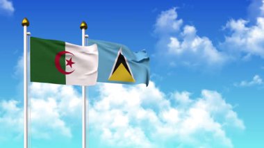 Alfa kanalı da dahil olmak üzere kutupta ALGERIA ve SAINT LUCIA bayrakları sallıyor.