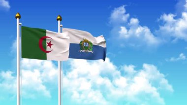 Alfa kanalı da dahil olmak üzere kutupta ALGERIA ve SAN MARINO bayrakları dalgalanıyor