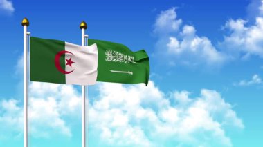 Alfa kanalı da dahil olmak üzere kutupta ALGERIA ve SAUDI ARABIA bayrakları sallamak