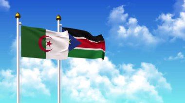 Alfa kanalı dahil olmak üzere kutupta ALGERIA ve Güney Sudan bayrakları dalgalanıyor