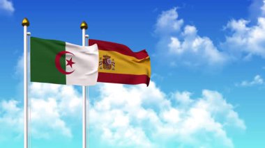 Alfa kanalı ile birlikte kutupta ALGERIA ve SPAIN bayrakları dalgalanıyor