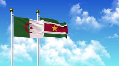 Alfa kanalı ile birlikte kutupta ALGERIA ve SURINAME bayrakları dalgalanıyor
