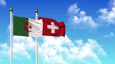 Alfa kanalı da dahil olmak üzere kutupta ALGERIA ve SWitzERLAND bayrakları dalgalanıyor
