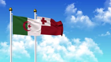 Alfa kanalı ile birlikte kutupta ALGERIA ve TONGA bayrakları sallanıyor