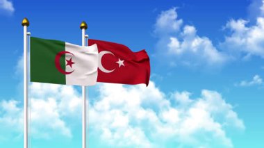 Alfa kanalı ile birlikte kutupta ALGERIA ve TURKEY bayrakları sallanıyor