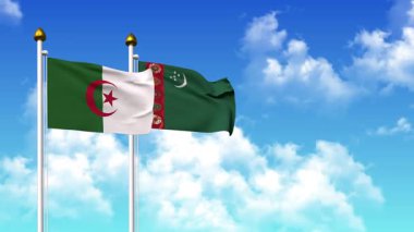 Alfa kanalı da dahil olmak üzere kutupta ALGERIA ve Türkmenistan bayrakları dalgalanıyor