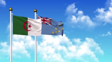 Alfa kanalı dahil olmak üzere kutupta ALGERIA ve TUVALU bayrakları dalgalanıyor