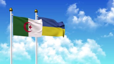 Alfa kanalı ile birlikte kutupta ALGERIA ve UKRAINE bayrakları dalgalanıyor