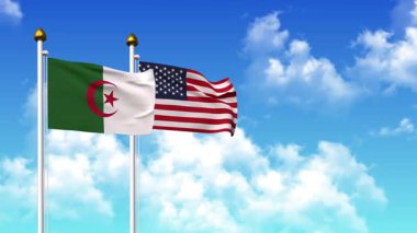 Alfa kanalı ile birlikte kutupta ALGERIA ve ABD bayrakları dalgalanıyor