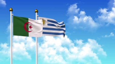 Alfa kanalı dahil olmak üzere kutupta ALGERIA ve Uruguay bayrakları sallanıyor