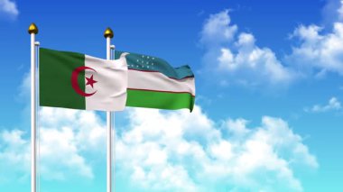 Kutupta alfa kanalı dahil olmak üzere ALGERIA ve UZBEKISTAN bayrakları dalgalanıyor