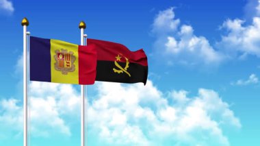 Kutuptaki ANDORRA ve ANGOLA bayrakları alfa kanalı ile birlikte sallanıyor