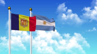 Kutuptaki ANDORRA ve ARGENTINA bayrakları alfa kanalı ile birlikte sallanıyor