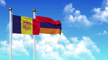 Kutuptaki ANDORRA ve ARMENIA bayrakları alfa kanalı ile birlikte sallanıyor
