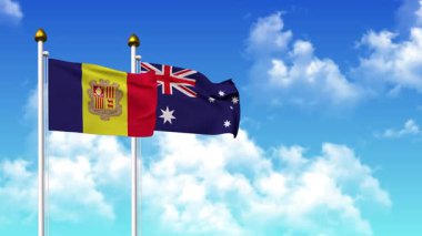 Kutupta alfa kanalı dahil ANDORRA ve AUSTRALIA bayrakları dalgalanıyor