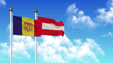 Kutuptaki ANDORRA ve AUSTRIA bayrakları alfa kanalı ile birlikte sallanıyor