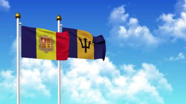 Kutuptaki ANDORRA ve BARBADOS bayrakları alfa kanalı ile birlikte sallanıyor