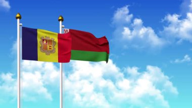 Kutuptaki ANDORRA ve BELARUS bayrakları alfa kanalı ile birlikte sallanıyor
