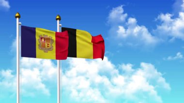 Kutuptaki ANDORRA ve BELGIUM bayrakları alfa kanalı ile birlikte sallanıyor