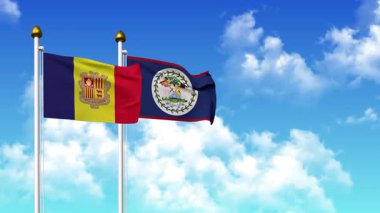 Kutuptaki ANDORRA ve BELIZE bayrakları alfa kanalı ile birlikte sallanıyor