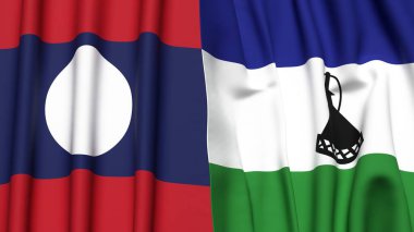LAOS ve LESOTHO bayrakları gerçekçi kumaş desenli