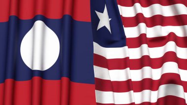 Gerçekçi kumaş dokusuna sahip LAOS ve LIBERIA bayrakları