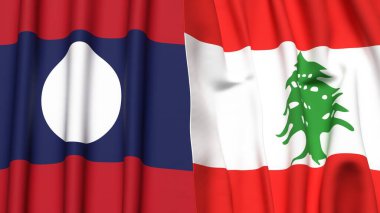 Gerçek kumaş dokusuna sahip LAOS ve LEBANON bayrakları
