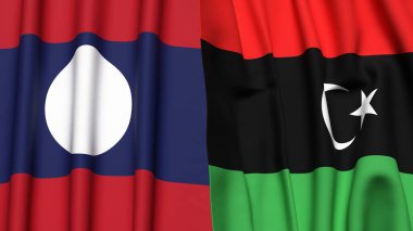 Gerçek kumaş dokusuna sahip LAOS ve LIBYA bayrakları