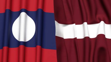 LAOS ve LATVIA bayrakları gerçekçi kumaş dokusuyla