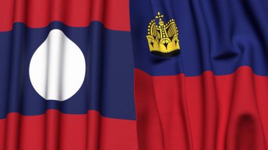 LAOS ve LIECHTENSTEIN bayrakları gerçekçi kumaş dokusuyla